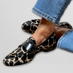 Women’s Rounded Toe Slip-On Loafers with Wide Strap and Contrast Spot Pattern