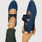 Women’s Rounded Toe Cross Strap Flats with Low Wedge Sole