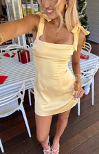 Women’s Pleated Bust Tie-Strap Mini Dress