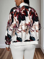 Women's Zip-Up Bomber Jacket with Floral Print