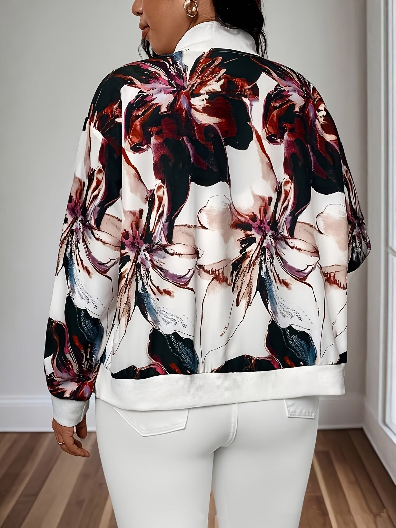 Women's Zip-Up Bomber Jacket with Floral Print