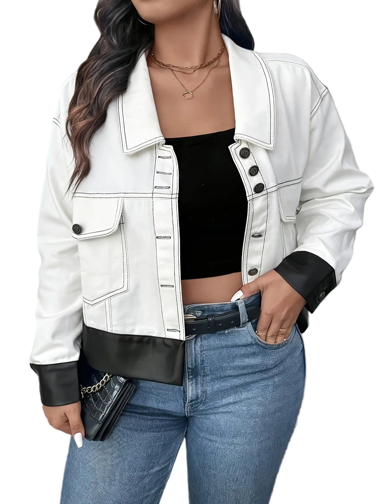 Women's Button-Down Jacket with Contrast Stitching