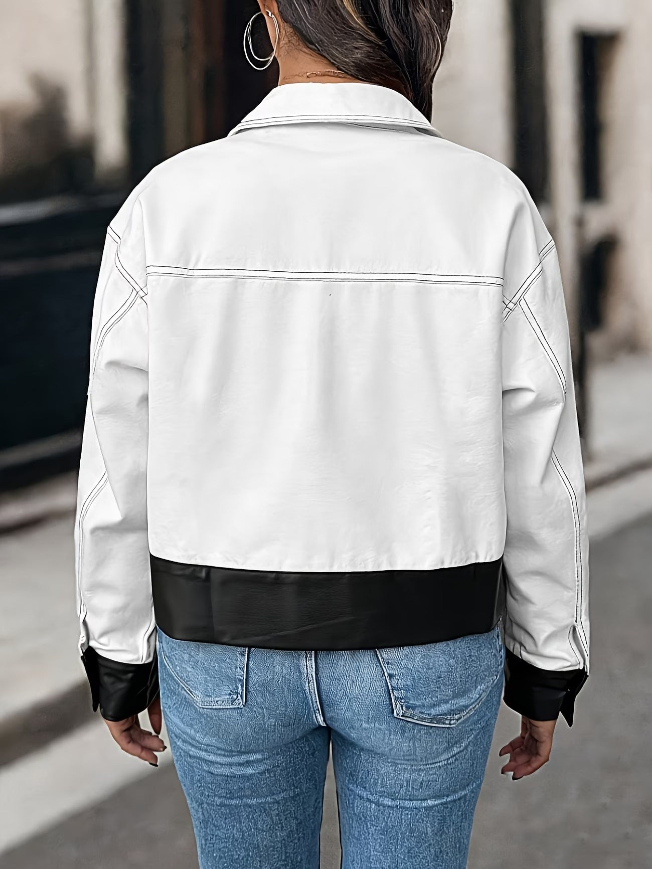 Women's Button-Down Jacket with Contrast Stitching