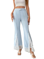 Women's High-Waisted Pants with Flared Legs and Lace