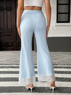 Women's High-Waisted Pants with Flared Legs and Lace