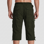 Men’s Knee-Length Cargo Shorts with Multiple Pockets and Adjustable Waist