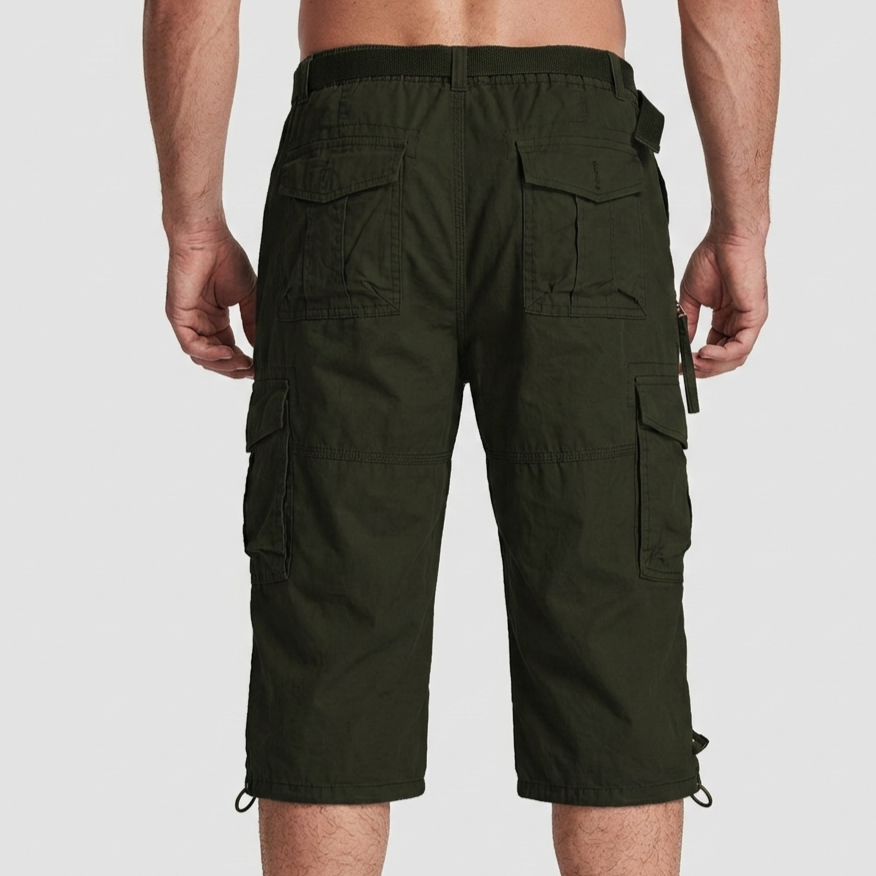 Men’s Knee-Length Cargo Shorts with Multiple Pockets and Adjustable Waist