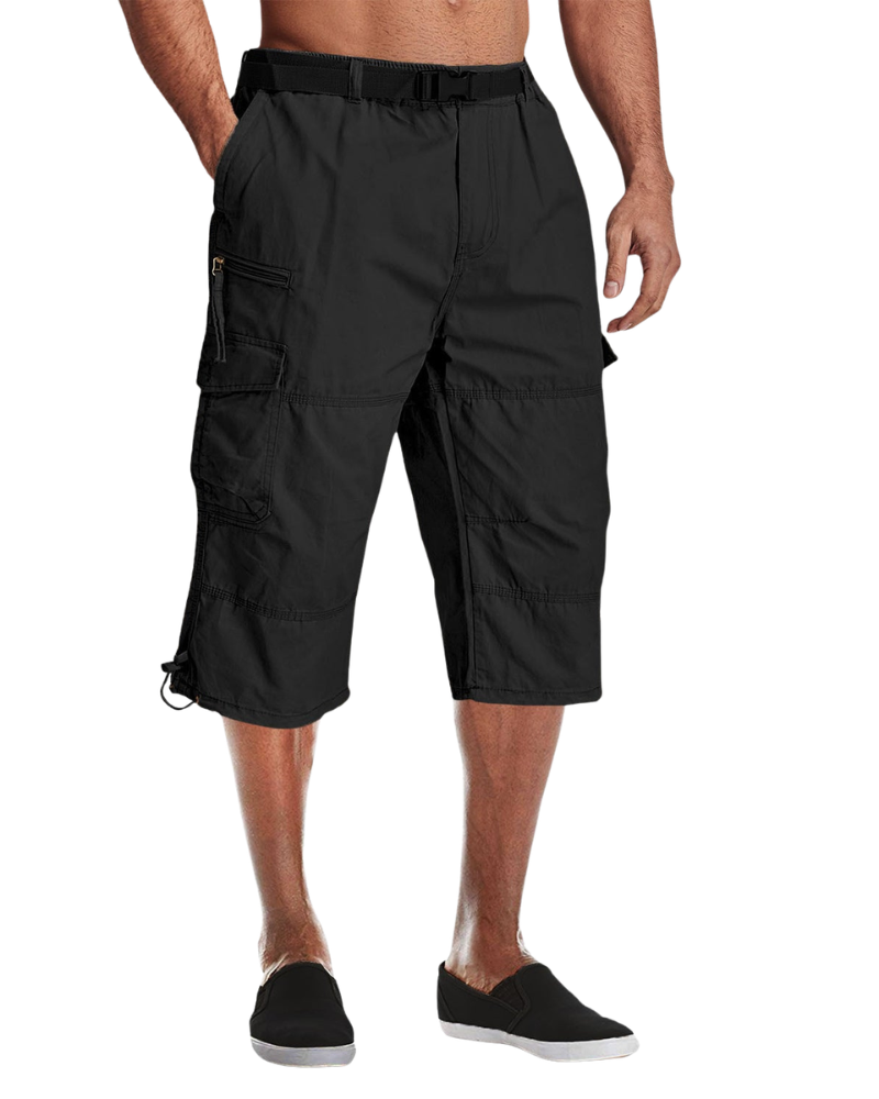 Men’s Knee-Length Cargo Shorts with Multiple Pockets and Adjustable Waist