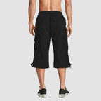 Men’s Knee-Length Cargo Shorts with Multiple Pockets and Adjustable Waist