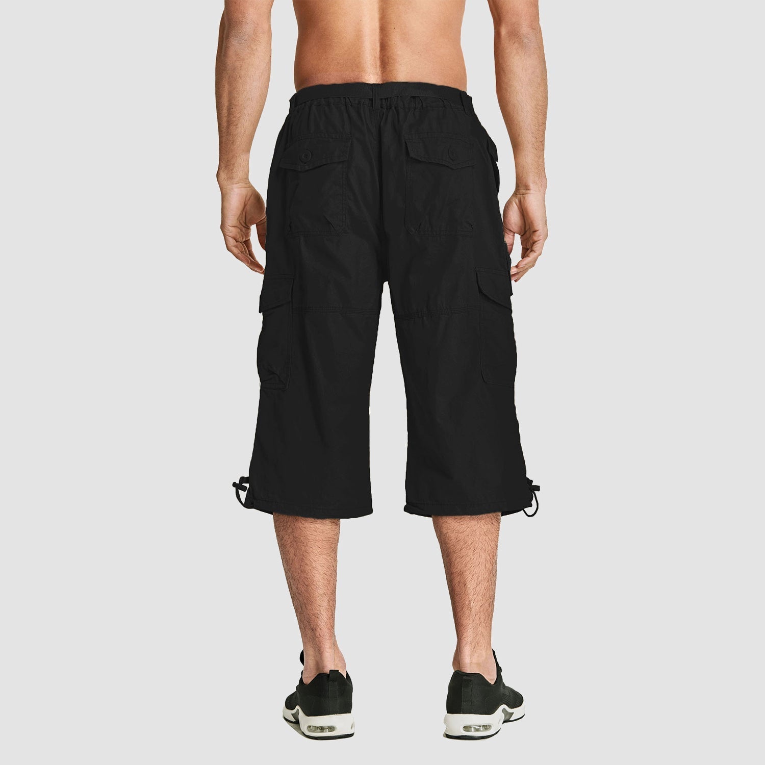 Men’s Knee-Length Cargo Shorts with Multiple Pockets and Adjustable Waist