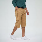 Men’s Knee-Length Cargo Shorts with Multiple Pockets and Adjustable Waist