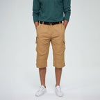Men’s Knee-Length Cargo Shorts with Multiple Pockets and Adjustable Waist