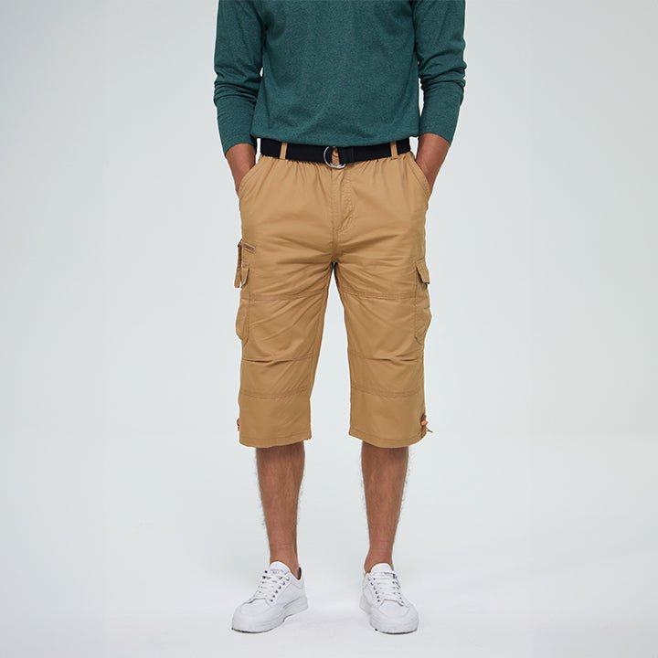 Men’s Knee-Length Cargo Shorts with Multiple Pockets and Adjustable Waist