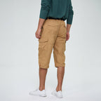 Men’s Knee-Length Cargo Shorts with Multiple Pockets and Adjustable Waist