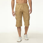 Men’s Knee-Length Cargo Shorts with Multiple Pockets and Adjustable Waist