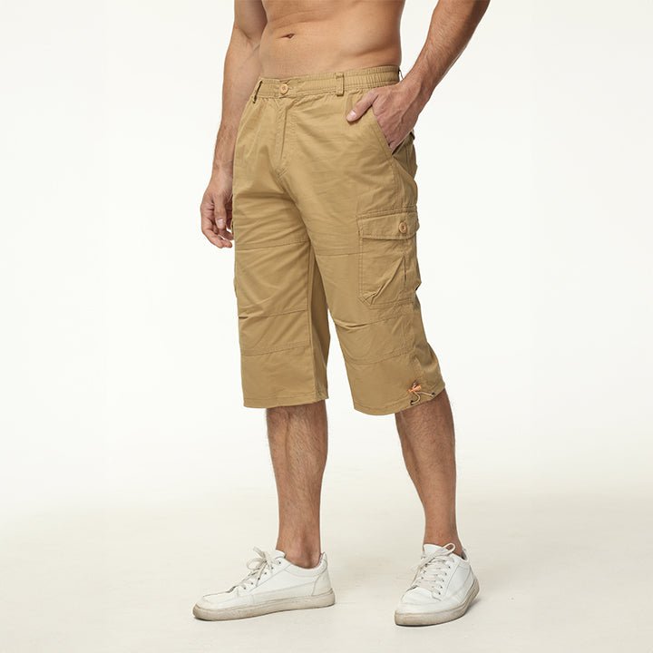 Men’s Knee-Length Cargo Shorts with Multiple Pockets and Adjustable Waist