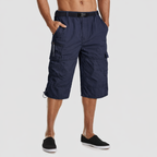 Men’s Knee-Length Cargo Shorts with Multiple Pockets and Adjustable Waist