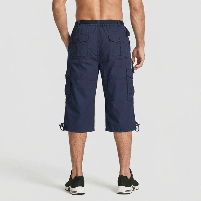 Men’s Knee-Length Cargo Shorts with Multiple Pockets and Adjustable Waist