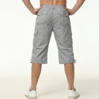 Men’s Knee-Length Cargo Shorts with Multiple Pockets and Adjustable Waist