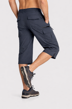 Men’s Knee-Length Cargo Shorts with Zippered and Flap Pockets