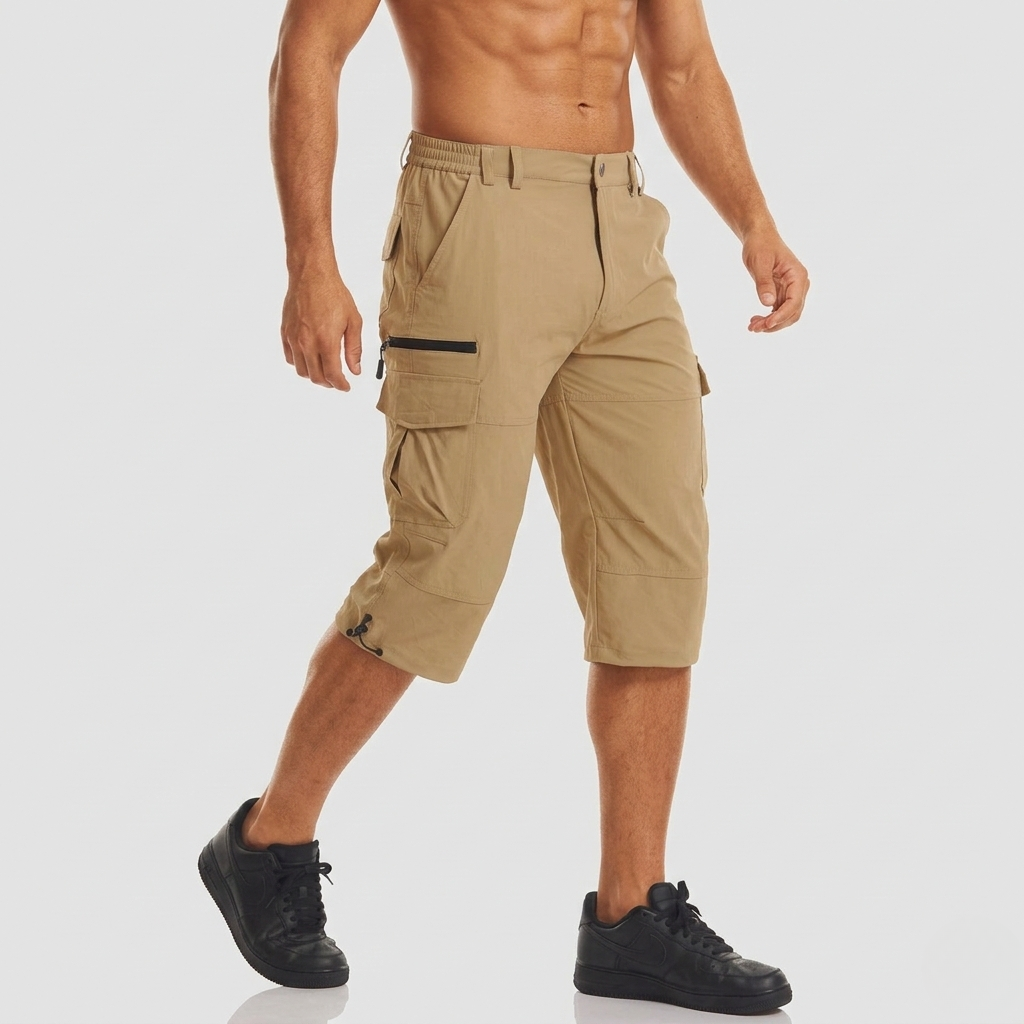Men’s Knee-Length Cargo Shorts with Zippered and Flap Pockets