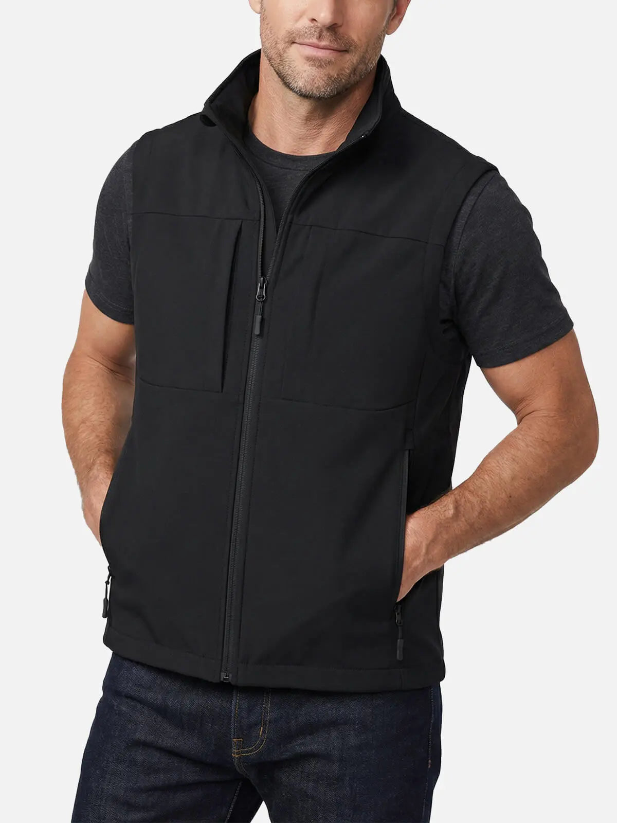 Men's Sleeveless Zip-Up Vest with Stand Collar and Mesh Lining