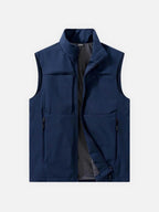 Men's Sleeveless Zip-Up Vest with Stand Collar and Mesh Lining