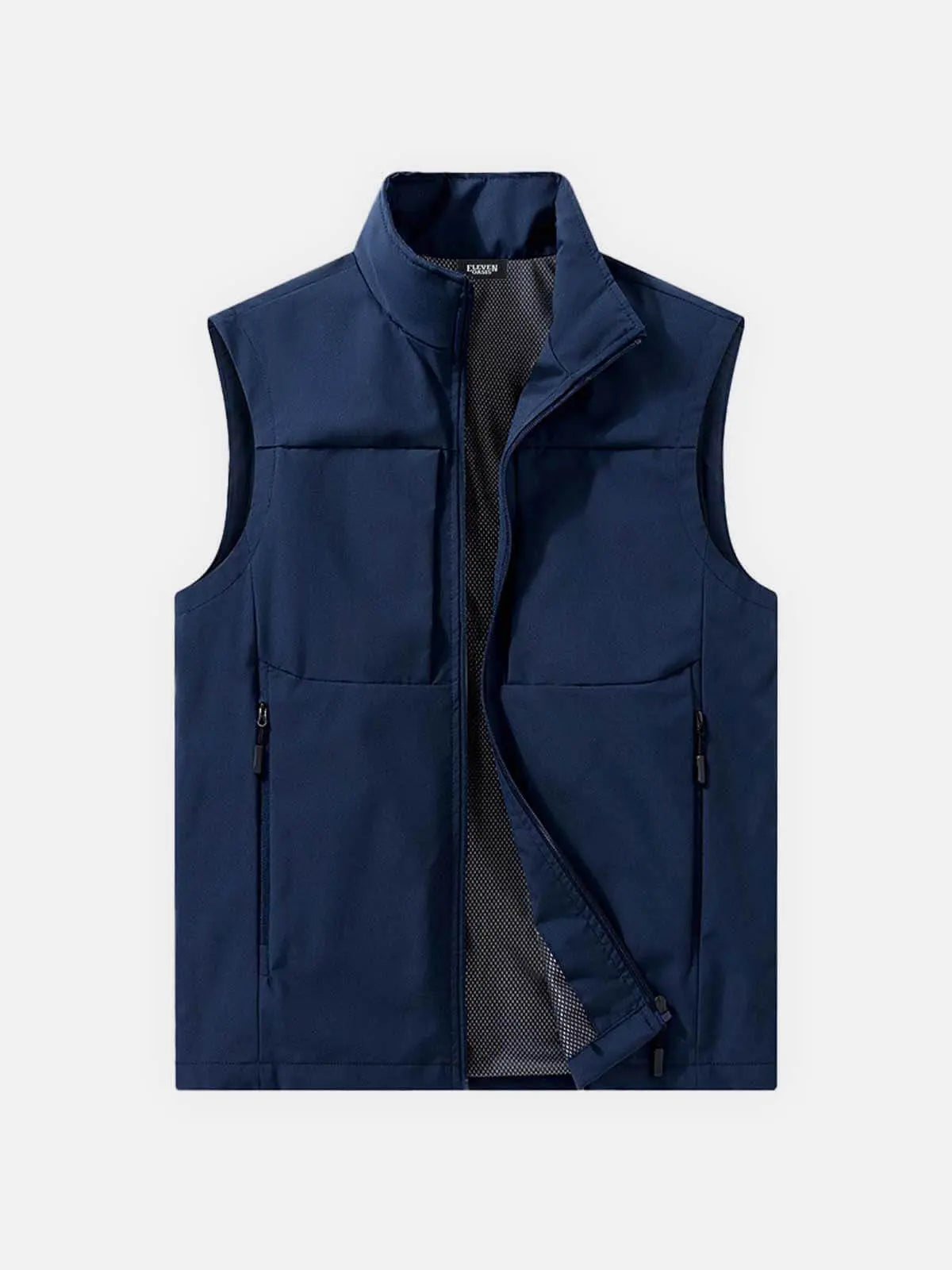 Men's Sleeveless Zip-Up Vest with Stand Collar and Mesh Lining