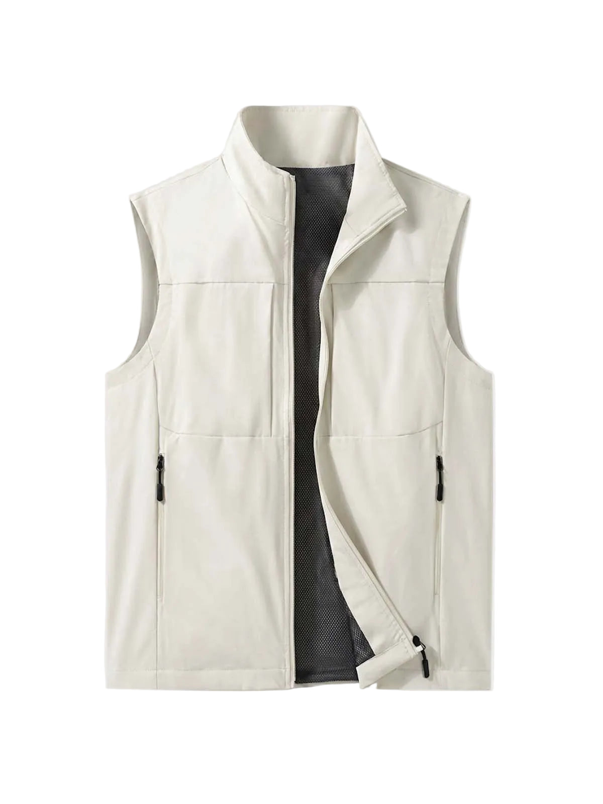 Men's Sleeveless Zip-Up Vest with Stand Collar and Mesh Lining