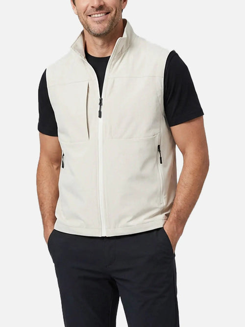 Men's Sleeveless Zip-Up Vest with Stand Collar and Mesh Lining