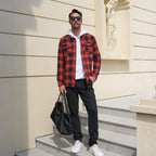 Men’s Long Sleeve Button-Down Plaid Shirt with Chest Pockets
