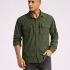 Men’s Long Sleeve Button-Down Shirt with Multiple Chest Pockets