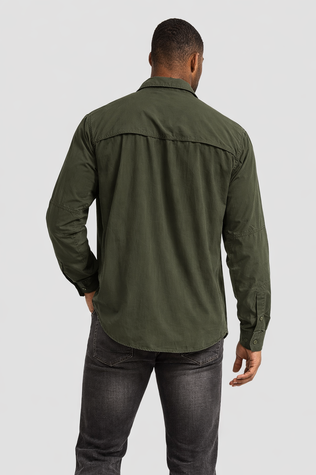Men’s Long Sleeve Button-Down Shirt with Multiple Chest Pockets