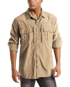 Men’s Long Sleeve Button-Down Shirt with Multiple Chest Pockets