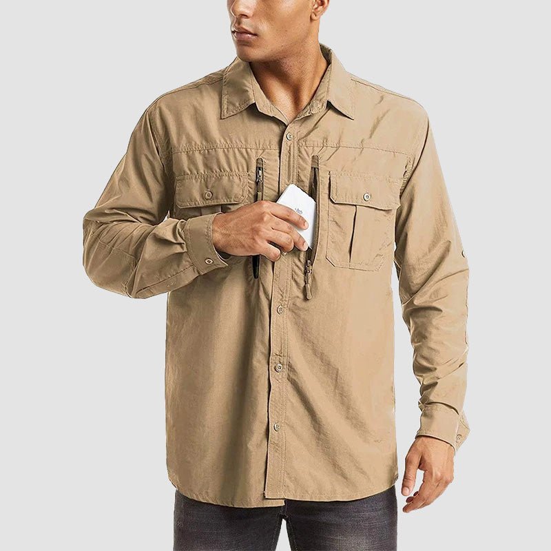 Men’s Long Sleeve Button-Down Shirt with Multiple Chest Pockets