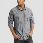 Men’s Long Sleeve Button-Down Shirt with Multiple Chest Pockets