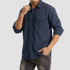 Men’s Long Sleeve Button-Down Shirt with Multiple Chest Pockets