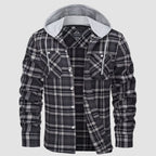Men’s Long Sleeve Plaid Button-Down Jacket with Hood