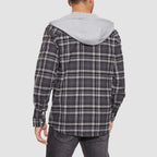 Men’s Long Sleeve Plaid Button-Down Jacket with Hood