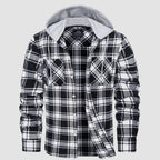 Men’s Long Sleeve Plaid Button-Down Jacket with Hood