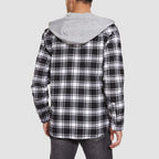 Men’s Long Sleeve Plaid Button-Down Jacket with Hood