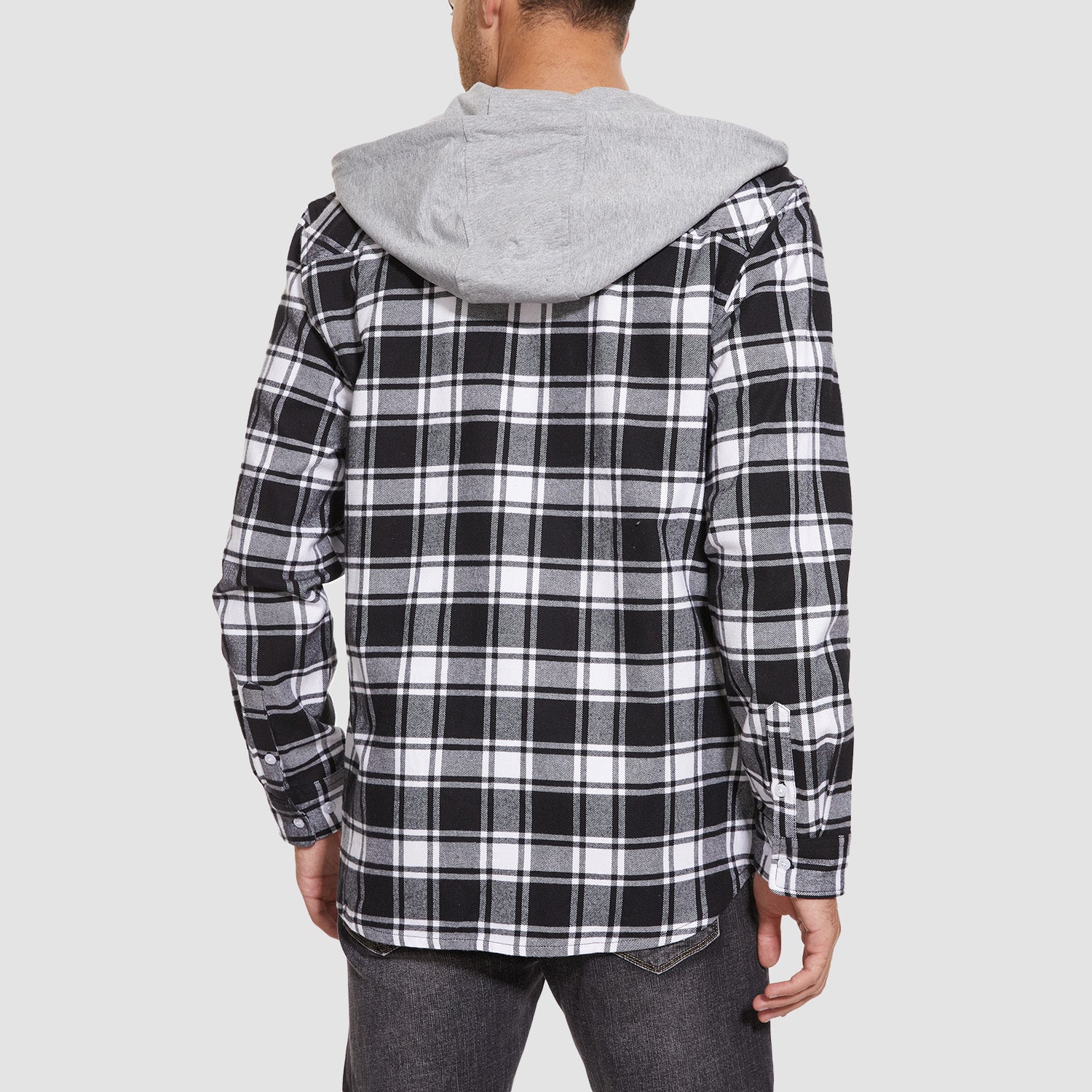 Men’s Long Sleeve Plaid Button-Down Jacket with Hood
