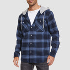 Men’s Long Sleeve Plaid Button-Down Jacket with Hood