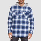 Men’s Long Sleeve Plaid Button-Down Jacket with Hood