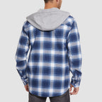 Men’s Long Sleeve Plaid Button-Down Jacket with Hood