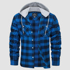 Men’s Long Sleeve Plaid Button-Down Jacket with Hood