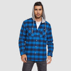 Men’s Long Sleeve Plaid Button-Down Jacket with Hood