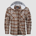 Men’s Long Sleeve Plaid Button-Down Jacket with Hood