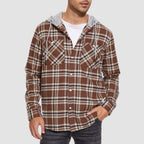 Men’s Long Sleeve Plaid Button-Down Jacket with Hood