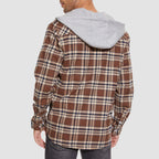 Men’s Long Sleeve Plaid Button-Down Jacket with Hood